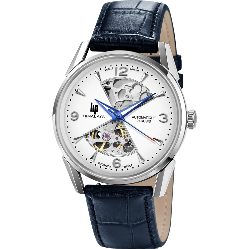 Montre LIP Homme Himalaya Sablier Automatique en Cuir Bleu 671713