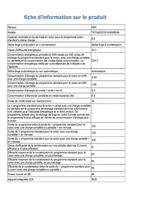 Sèche-linge pompe à chaleur Aeg TR71A2G2CO