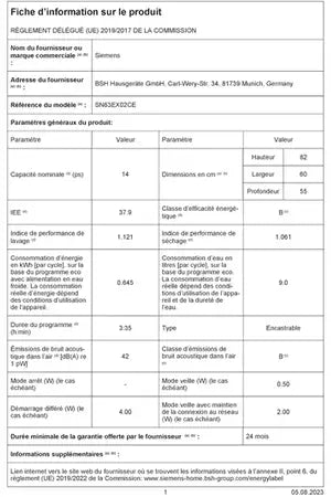 Lave-vaisselle encastrable Siemens SN63EX02CE - ENCASTRABLE 60 CM