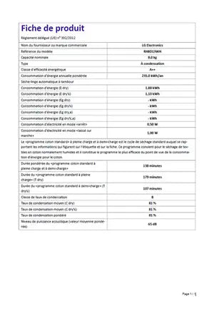 Sèche-linge pompe à chaleur Lg RH8D13WH