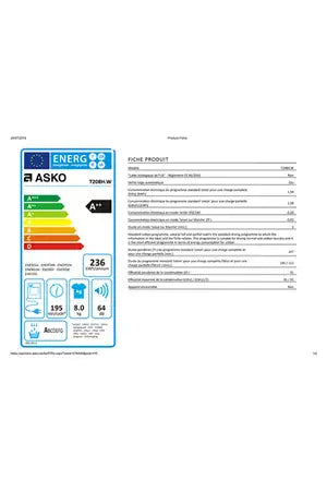 Sèche-linge pompe à chaleur Asko T208H.W