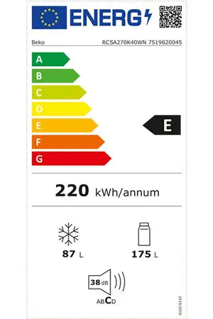 Réfrigérateur congélateur en bas Beko RCSA270K40WN - Blanc