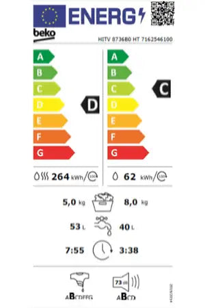 Lave-linge séchant Beko ENCASTRABLE - HITV8736B0HT