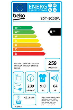 Sèche-linge pompe à chaleur Beko B5T4923SW - Save Water