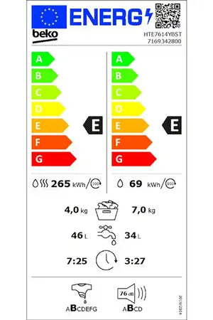 Lave-linge séchant Beko HTE7614YBST SLIM