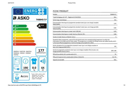 Sèche-linge pompe à chaleur Asko T408HD.T.P
