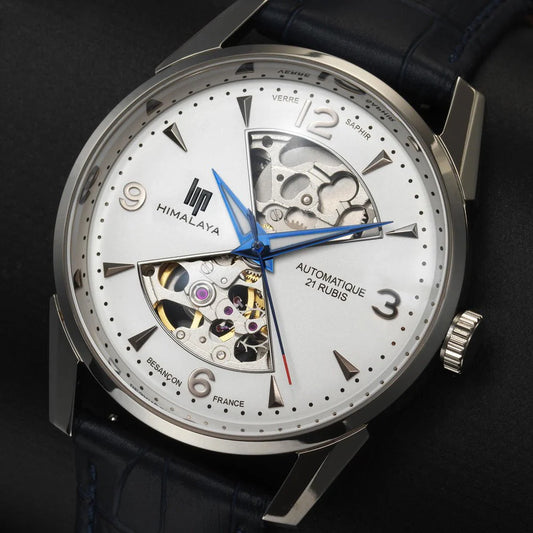 Montre LIP Homme Himalaya Sablier Automatique en Cuir Bleu 671713