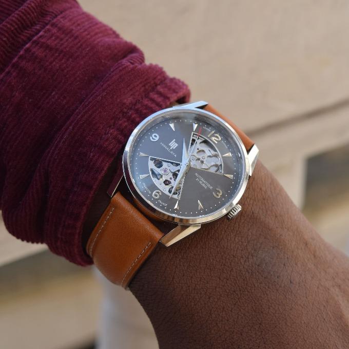 Montre LIP Homme Himalaya Sablier Automatique en Cuir Marron 671572