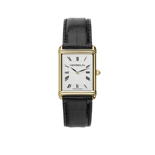 Montre HERBELIN Homme Art Déco en Cuir Noir 17468P08