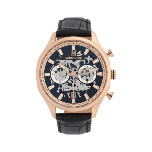 Montre MONTIGNAC Homme en Cuir Noir MOW1006