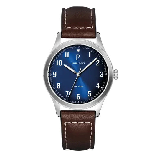 Montre PIERRE LANNIER Homme Aviateur en Cuir Marron 260G164