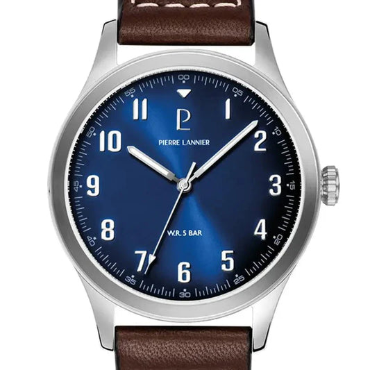 Montre PIERRE LANNIER Homme Aviateur en Cuir Marron 260G164